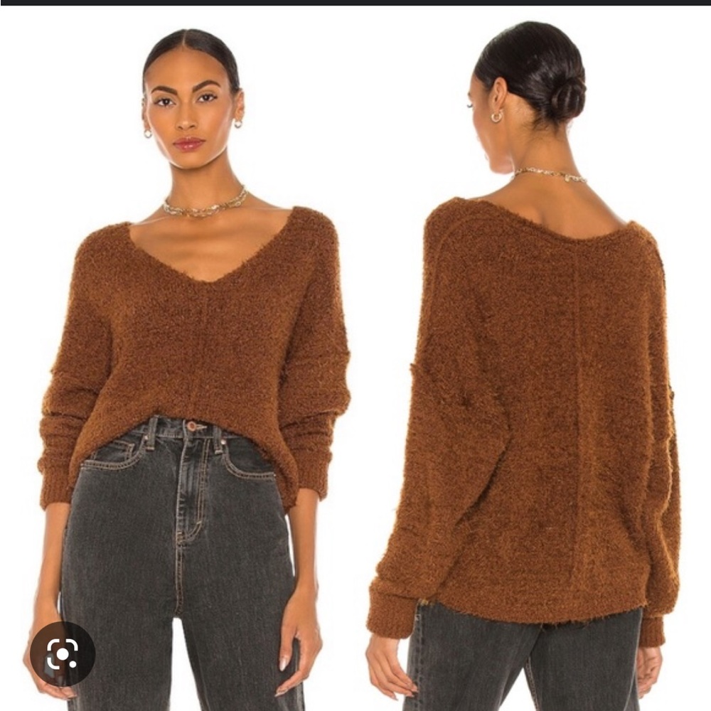 Free People Icing V Brown Eyelash Knit Pullover Sweater